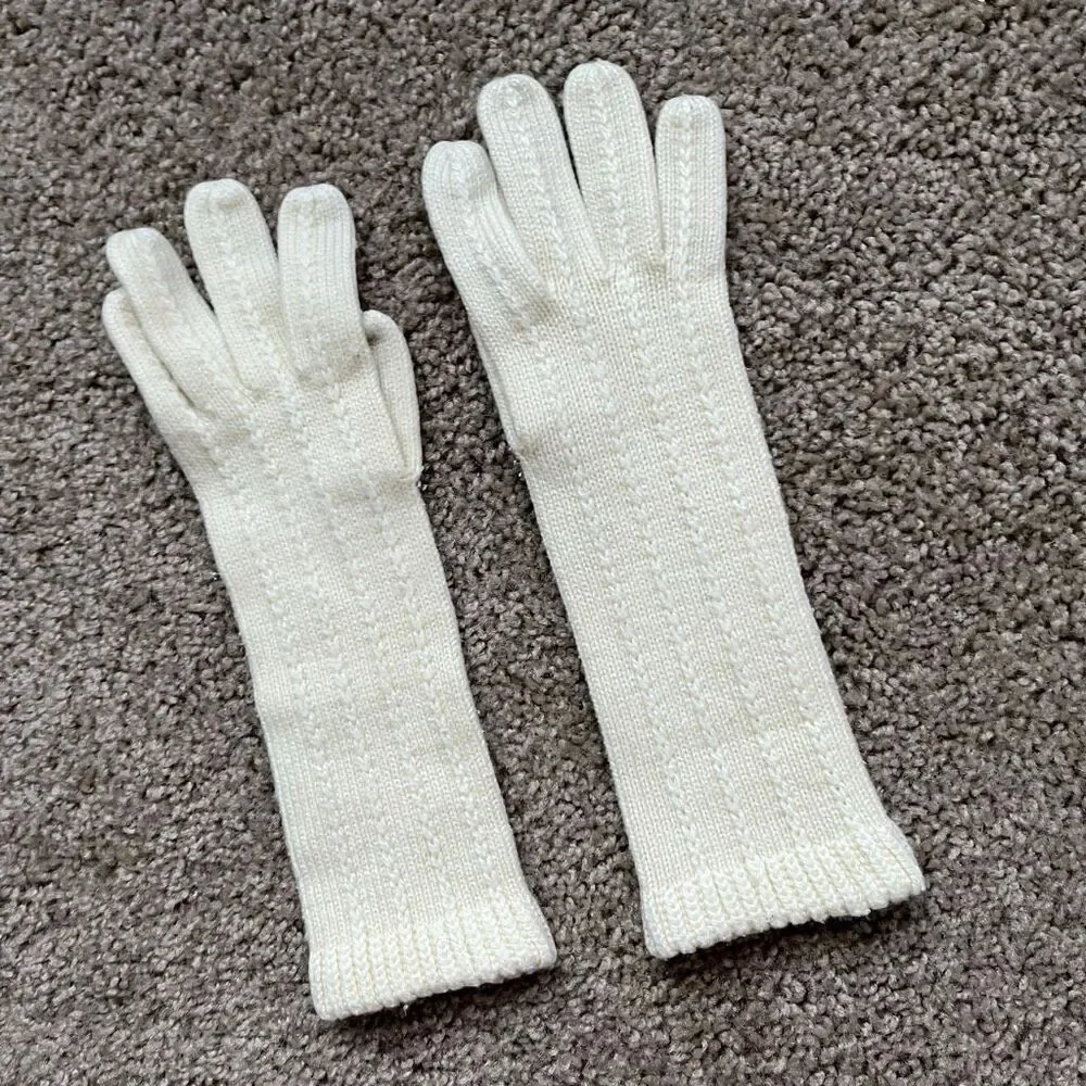 VTG Ivory Cable Knit Long Gloves 60s Romantic Minimalist Winter